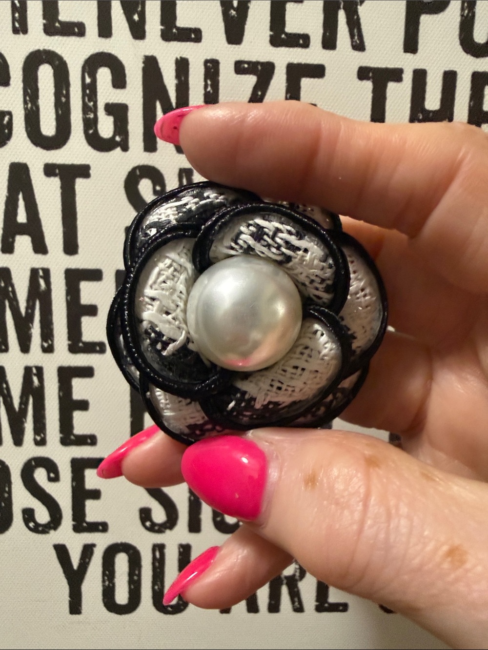 Elegant Black and White Floral Pearl Brooch NWOT
